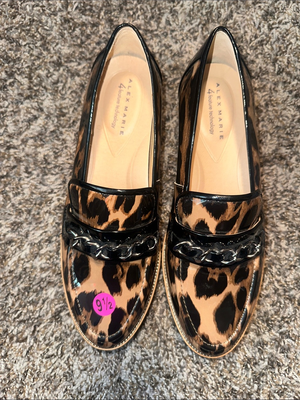 Alex Marie Leopard Patent Loafers in Black and Tan